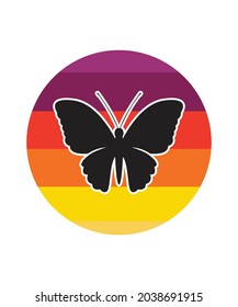 Butterflies Retro Sunset Design template. Vector design template for logo, badges, t-shirt, POD and book cover. Isolated white background.