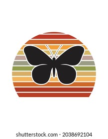 Butterflies Retro Sunset Design template. Vector design template for logo, badges, t-shirt, POD and book cover. Isolated white background.