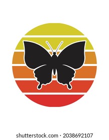 Butterflies Retro Sunset Design template. Vector design template for logo, badges, t-shirt, POD and book cover. Isolated white background.