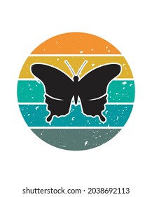 Butterflies Retro Sunset Design template. Vector design template for logo, badges, t-shirt, POD and book cover. Isolated white background.