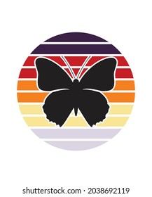 Butterflies Retro Sunset Design template. Vector design template for logo, badges, t-shirt, POD and book cover. Isolated white background.