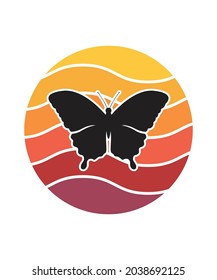 Butterflies Retro Sunset Design template. Vector design template for logo, badges, t-shirt, POD and book cover. Isolated white background.