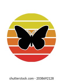 Butterflies Retro Sunset Design template. Vector design template for logo, badges, t-shirt, POD and book cover. Isolated white background.