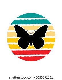 Butterflies Retro Sunset Design template. Vector design template for logo, badges, t-shirt, POD and book cover. Isolated white background.