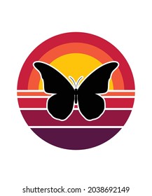 Butterflies Retro Sunset Design template. Vector design template for logo, badges, t-shirt, POD and book cover. Isolated white background.