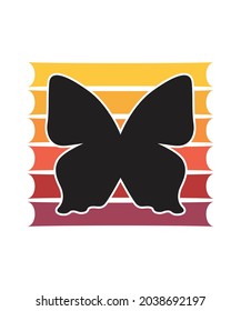 Butterflies Retro Sunset Design template. Vector design template for logo, badges, t-shirt, POD and book cover. Isolated white background.