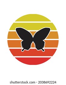 Butterflies Retro Sunset Design template. Vector design template for logo, badges, t-shirt, POD and book cover. Isolated white background.