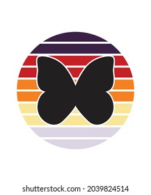 Butterflies Retro Sunset Design template. Vector design template for logo, badges, t-shirt, POD and book cover. Isolated white background.