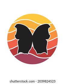 Butterflies Retro Sunset Design template. Vector design template for logo, badges, t-shirt, POD and book cover. Isolated white background.