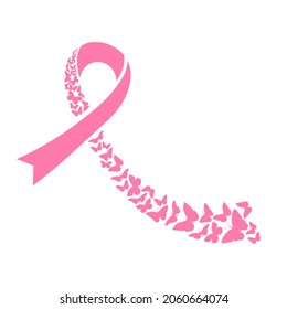 Butterflies and ribbon icon vector. Cancer Fundraiser illustration sign. Cancer Memorial symbol or logo.