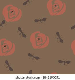 Butterflies with roses, seamless pattern, vector