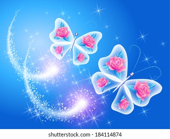 Butterflies with roses and stars