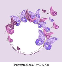 Butterflies round wreath background Vector. Pastel colors