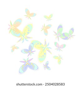 Butterflies scatter from the circle. Vector illustration.  Delicate wings moths graphic design. Garden beings.