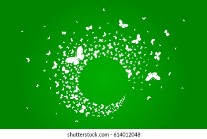 Butterflies scatter from the circle. Vector illustration.