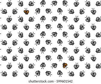 Butterflies seamless black and white pattern.  Vector illustration.
