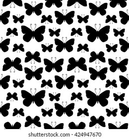 Butterflies. Seamless black and white vector pattern. 