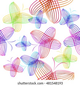 Butterflies seamless pattern of colored lines. Vector