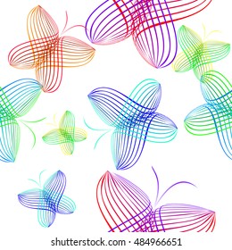 Butterflies seamless pattern of colored lines. Vector