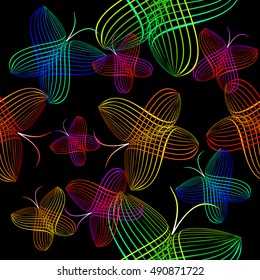 Butterflies seamless pattern of colored lines. Vector