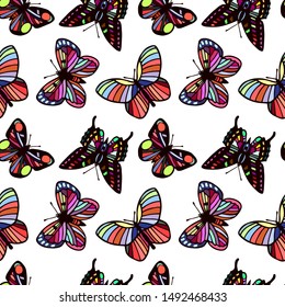 butterflies seamless pattern. eps10 vector illustration. hand drawing