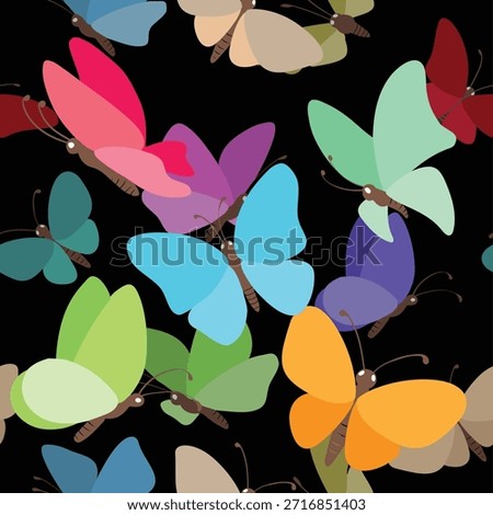 Butterflies seamless pattern. Flying butterflies on black background vector illustration
