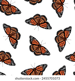 Butterflies seamless pattern with hand drawn insects on white background for wallpaper, textile prints, wrapping paper, scrapbooking, stationary, etc. EPS 10