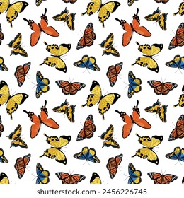 butterflies seamless pattern with hand drawn flying butterflies for nursery textile prints, cards, wrapping paper, wallpaper, etc. EPS 10