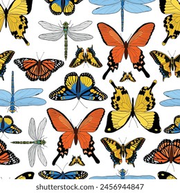 butterflies seamless pattern with hand drawn objects for wallpaper, textile prints, wrapping paper, scrapbooking, stationary, etc. EPS 10