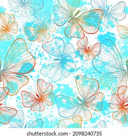 Butterflies seamless pattern from lines. Vector illustration
