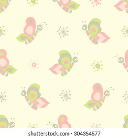 Butterflies seamless pattern on light background. Vector