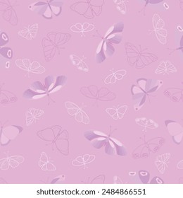 Patrón sin fisuras de mariposas con color rosa pastel. Impresión interminable lindo para la ropa de las mujeres, ropa interior, decoración casera o de la boda, Fondo de pantalla u otro uso. Ilustración vectorial. No se creó IA.