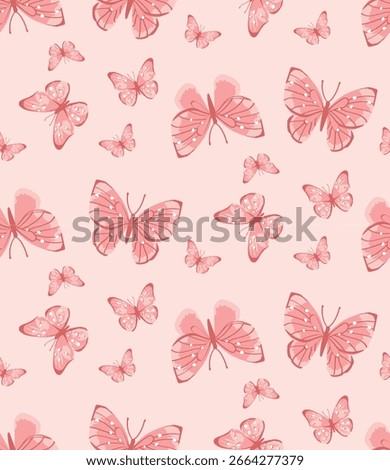 butterflies seamless pattern. Peach butterflies on a light peach background. Vector illustration, For girls dress, textiles, cotton fabric, covers, wallpaper, printing, cards, scrapbooking.