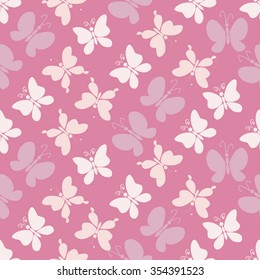 Butterflies, Seamless pattern with silhouettes of butterflies, soft colors