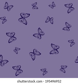 Butterflies seamless pattern. Sketch nature background. Eps 10 vector illustration.