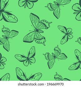 Butterflies seamless pattern. Sketch nature background. Eps 10 vector illustration.