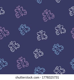 Butterflies seamless pattern. Small butterfly different shades on a purple background.