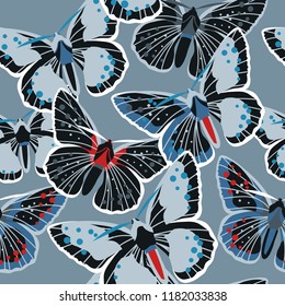 Butterflies seamless texture, pattern with butterflies, background with insects, vector illustration