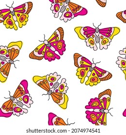 Butterflies seamless vector background. Butterfly insect pattern repeat tile. Hand drawn colorful summer spring design for fabric, kids decor, wrapping, surface design