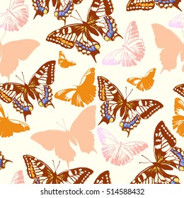 Butterflies seamless vector pattern.Summer print design. Textile background.Template for shirt, tee shirt, cover, paper.