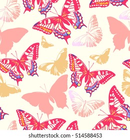 Butterflies seamless vector pattern.Summer print design. Textile background.Template for shirt, tee shirt, cover, paper.