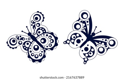 Butterflies set. Beautiful stencil butterfly insects vector illustration