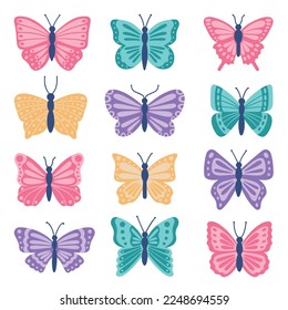 Butterflies set. Flying insects. Hand drawn vector illustration isolated on white background