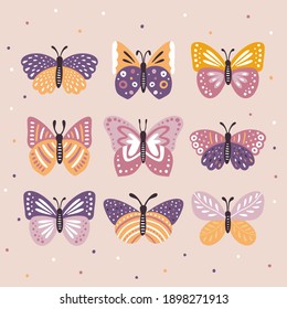 Butterflies set of illustrations. Isolated vector collection