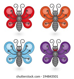 Butterflies set on white background