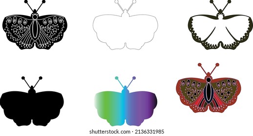 Butterflies. A set of several drawings. Vector file.