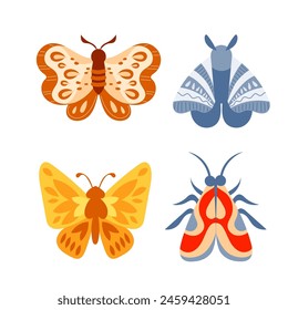Butterflies set. Spring butterfly colorful wings. Tropical beautiful floral insect