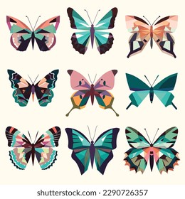 Butterflies set vector isolated illustration