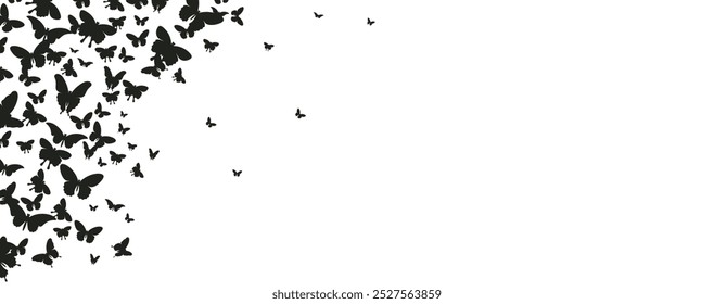 Butterflies silhouette flying on white background. Vector illustration set