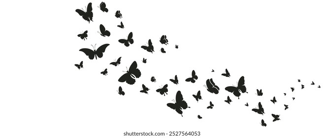 Butterflies silhouette flying on white background. Vector illustration set